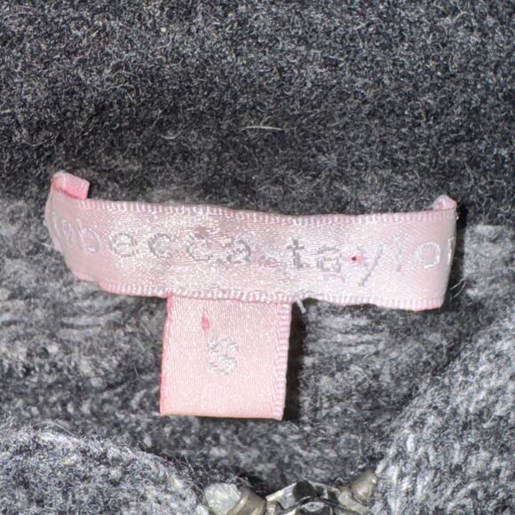 Rebecca Taylor Cardigan Women's Size S Gray Black Full Zip Hooded Pockets Wool - Picture 6 of 7